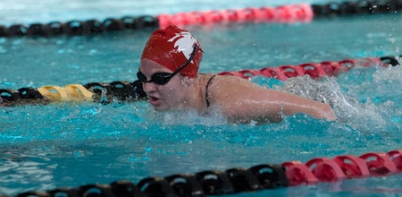 Christina Hiotaky and the swimming and diving teams will host the Ted Erikson Invitational on Saturday (photo credit: Stephen Bates, WCS Photography).